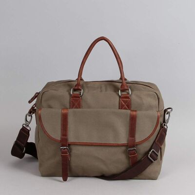 Satchel bag Antoine canvas trimmed with khaki cowhide leather