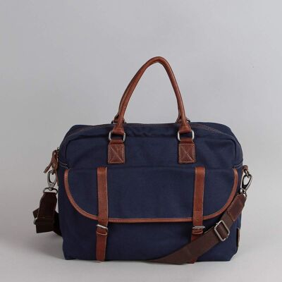 Satchel bag Antoine canvas trimmed with blue cowhide leather