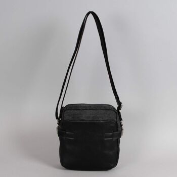 Sac besace Hugo toile garnie cuir vachette noir 1