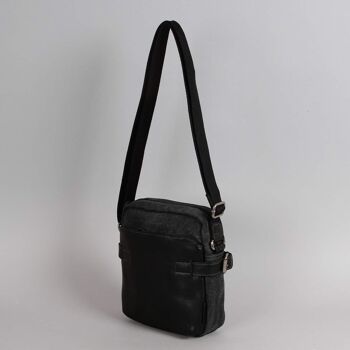 Sac besace Hugo toile garnie cuir vachette noir 2