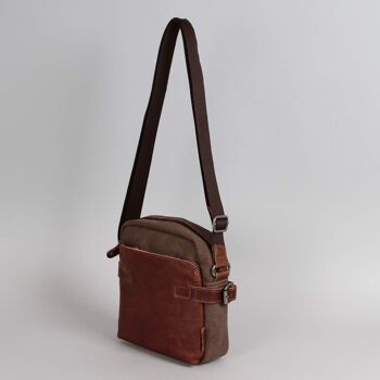 Sac besace Hugo toile garnie cuir vachette marron 3