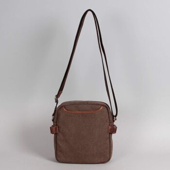 Sac besace Hugo toile garnie cuir vachette marron 4