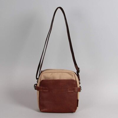 Hugo canvas messenger bag lined with sand cowhide leather