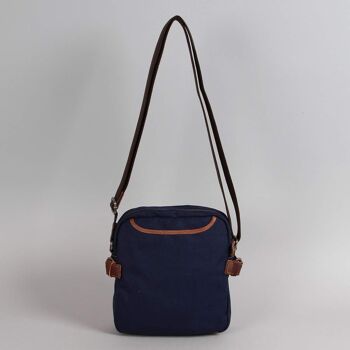 Sac besace Hugo toile garnie cuir vachette bleu 3