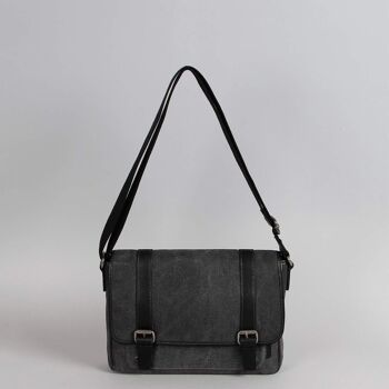 Sac besace Alex toile garnie cuir vachette noir 5