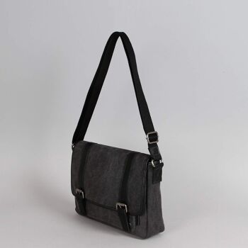 Sac besace Alex toile garnie cuir vachette noir 6