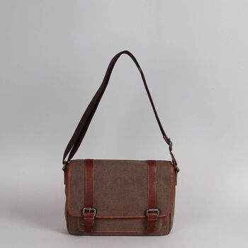 Sac besace Alex toile garnie cuir vachette marron 1