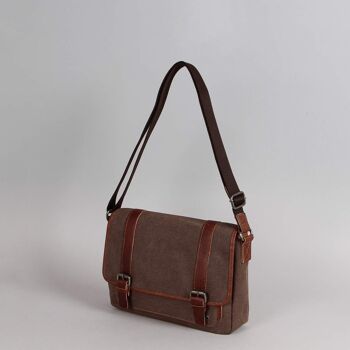 Sac besace Alex toile garnie cuir vachette marron 2