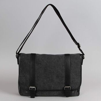 Sac besace Alexandre toile garnie cuir vachette noir 1