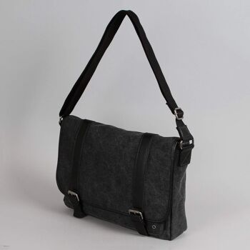 Sac besace Alexandre toile garnie cuir vachette noir 2