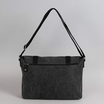 Sac besace Alexandre toile garnie cuir vachette noir 3