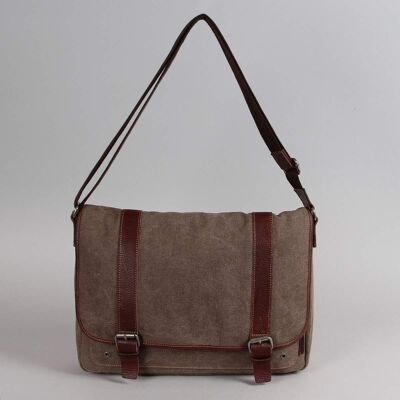 Alexandre canvas messenger bag with brown cowhide leather trim