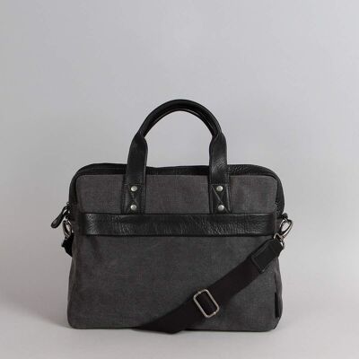 Baptiste canvas satchel bag with black leather trim