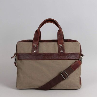 Baptiste canvas satchel bag with khaki leather trim