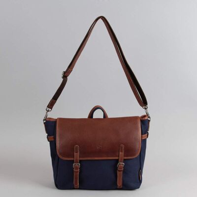 Satchel bag and backpack Gaspard canvas trimmed with blue cowhide leather