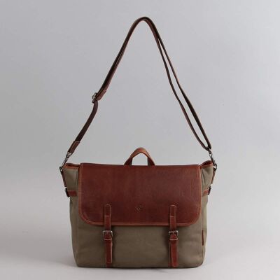 Satchel bag and backpack Gaspard canvas trimmed with khaki cowhide leather