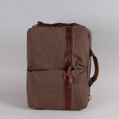 Computer satchel and backpack Olivier canvas trimmed with brown cowhide leather