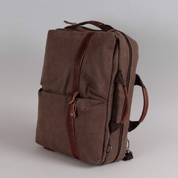 Sac cartable ordinateur et sac à dos Olivier toile garnie cuir vachette marron 2