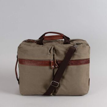 Sac cartable ordinateur et sac à dos Olivier toile garnie cuir vachette kaki 3