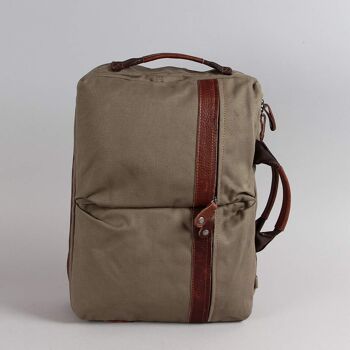 Sac cartable ordinateur et sac à dos Olivier toile garnie cuir vachette kaki 5