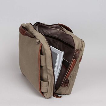 Sac cartable ordinateur et sac à dos Olivier toile garnie cuir vachette kaki 8