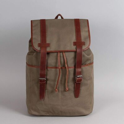 Gauthier canvas backpack with khaki cowhide leather