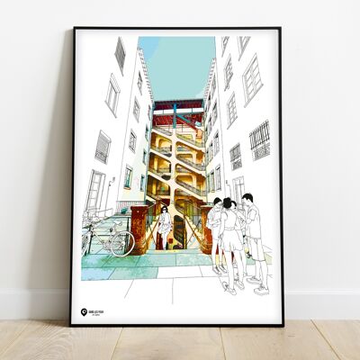Poster of the stairs of the court of the voracious in Lyon