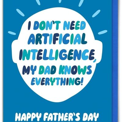 Divertente biglietto per la festa del papà – Biglietto per la festa del papà con intelligenza artificiale AI, papà sa tutto
