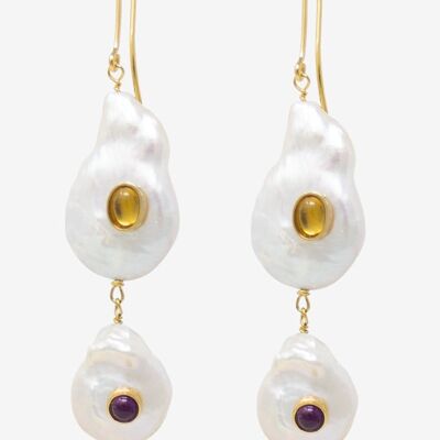 Aphrodite Pearl, Citrine & Amethyst Earrings