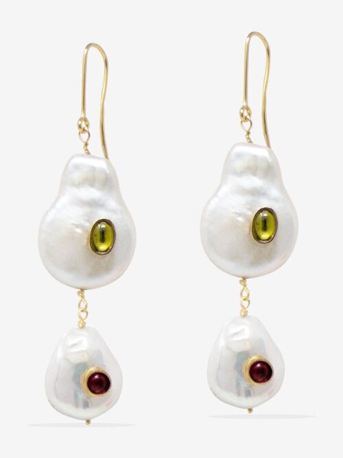 Aphrodite Pearl, Peridot & Garnet Earrings