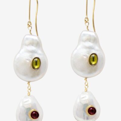 Aphrodite Pearl, Peridot & Garnet Earrings