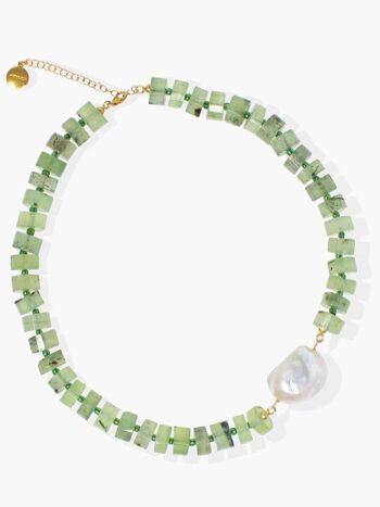 Collier Artémis Vert Quartz & Perle 1