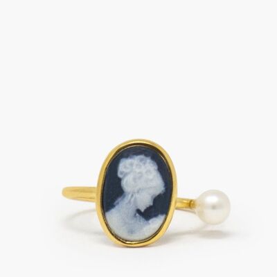 Schwarzer Mini-Cameo-Ring mit einer Perle