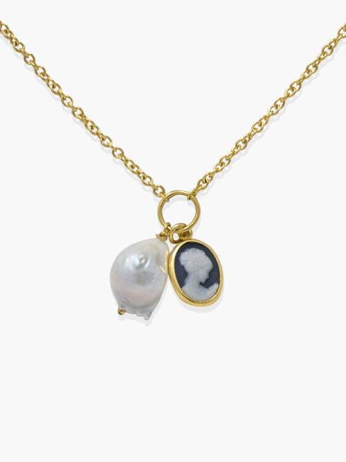 Black Mini Cameo With A Pearl Necklace
