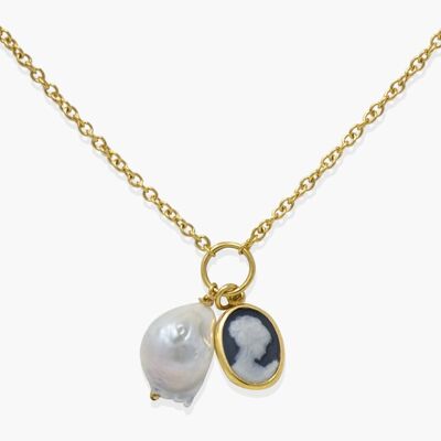 Black Mini Cameo With A Pearl Necklace