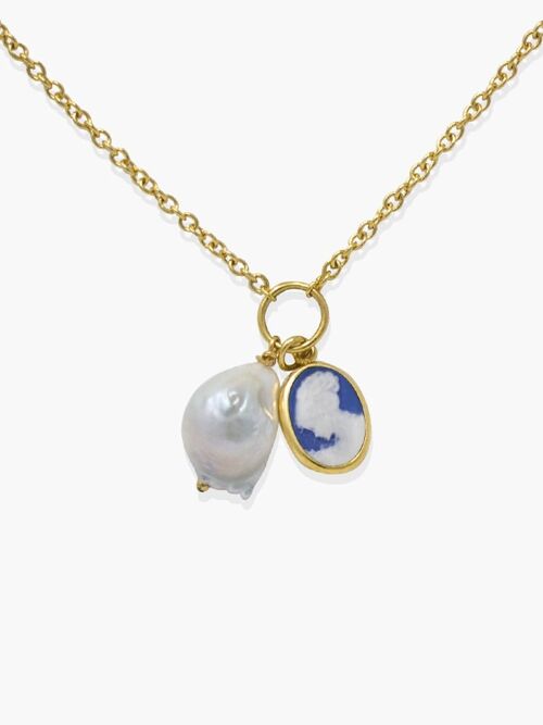 Blue Mini Cameo With A Pearl Necklace