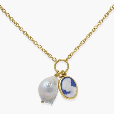 Blue Mini Cameo With A Pearl Necklace