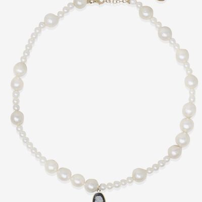 Boreas Mismatched Pearl And Black Cameo Necklace