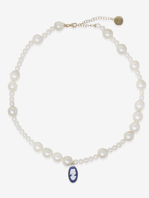 Boreas Mismatched Pearl And Blue Cameo Necklace