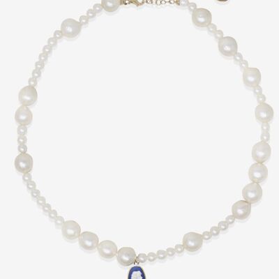 Boreas Mismatched Pearl And Blue Cameo Necklace