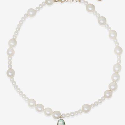 Boreas Mismatched Pearl And Green Cameo Necklace