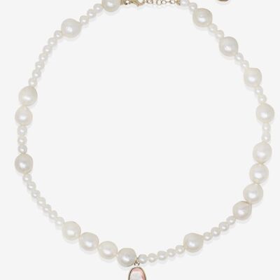 Boreas Mismatched Pearl And Pink Cameo Necklace