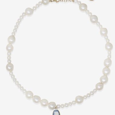 Boreas Mismatched Pearl And Sky Blue Cameo Necklace