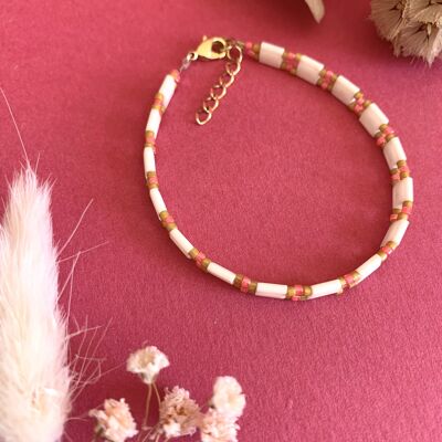 Polly bracelet - Ecru and Ocher - Neon pink