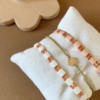 Bracelet Polly - Ecru et Ocre - Rose fluo 2