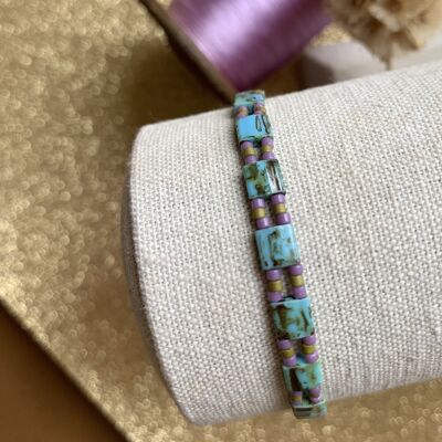 Bracelet Polly - Turquoise et lilas foncé - bronze