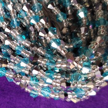Chaîne de taille en perles de cristal bleu , et argent, perles de hanches 1