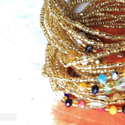 Waist chain in gold and crystal beads, hip beads