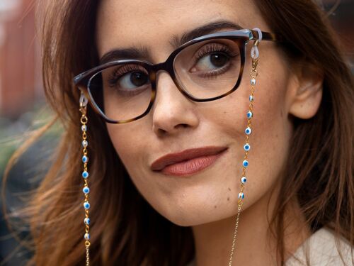 Glasses Chain - Dainty Light Blue Evil Eye Glasses Chain - perfect for wearing with sunglasses, as glasses holder