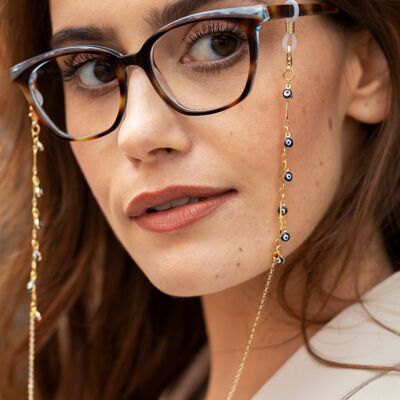 Glasses Chain - Dainty Dark Blue Evil Eye Glasses chain - perfect for wearing with sunglasses, as glasses holder